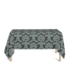 Toalha de Mesa Retangular em Tecido Jacquard Marrom e Turquesa Medalhão Tradicional