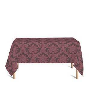 Toalha de Mesa Retangular em Tecido Jacquard Marrom e Vermelho Medalhão Tradicional