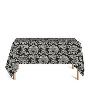 Toalha de Mesa Retangular em Tecido Jacquard Preto e Cru Medalhão Tradicional