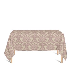 Toalha de Mesa Retangular em Tecido Jacquard Rosa Envelhecido e Dourado Medalhão Tradicional