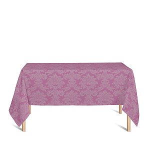 Toalha de Mesa Retangular em Tecido Jacquard Rosa Pink Chiclete Medalhão Tradicional