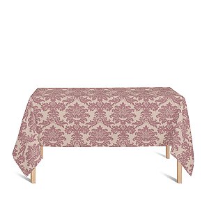 Toalha de Mesa Retangular em Tecido Jacquard Vermelho com Dourado Medalhão Tradicional