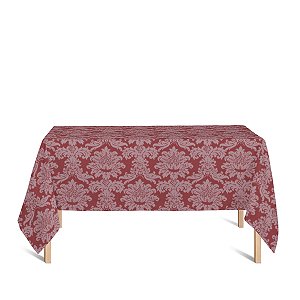 Toalha de Mesa Retangular em Tecido Jacquard Vermelho e Branco Circo Medalhão Tradicional