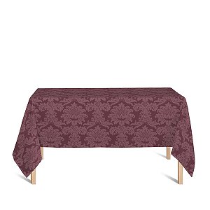Toalha de Mesa Retangular em Tecido Jacquard Vinho Marsala Medalhão Tradicional
