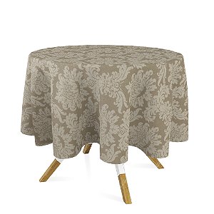 Toalha de Mesa Redonda em Tecido Jacquard 100% Poliéster Medalhão Bege Escuro (Fendi)