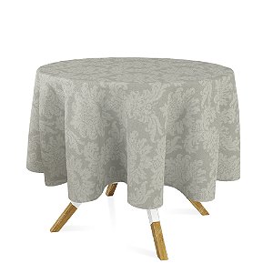 Toalha de Mesa Redonda em Tecido Jacquard 100% Poliéster Medalhão Bege Marfim