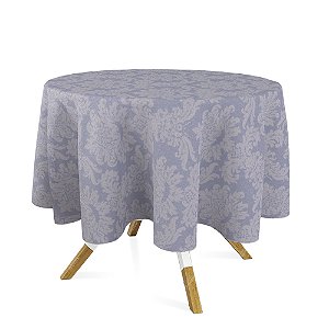 Toalha de Mesa Redonda em Tecido Jacquard 100% Poliéster Medalhão Cinza
