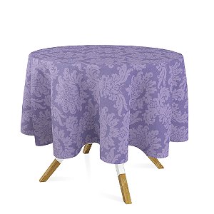 Toalha de Mesa Redonda em Tecido Jacquard 100% Poliéster Medalhão Lilás