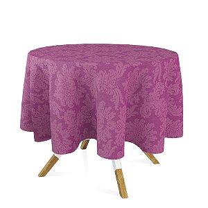 Toalha de Mesa Redonda em Tecido Jacquard 100% Poliéster Medalhão Pink