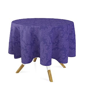 Toalha de Mesa Redonda em Tecido Jacquard 100% Poliéster Medalhão Roxo