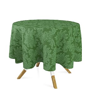 Toalha de Mesa Redonda em Tecido Jacquard 100% Poliéster Medalhão Verde
