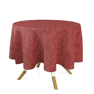 Toalha de Mesa Redonda em Tecido Jacquard 100% Poliéster Medalhão Vermelho