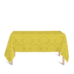 Toalha de Mesa Retangular em Tecido Jacquard 100% Poliéster Medalhão Amarelo Ouro