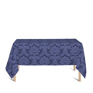 Toalha de Mesa Retangular em Tecido Jacquard 100% Poliéster Medalhão Azul Marinho