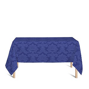 Toalha de Mesa Retangular em Tecido Jacquard 100% Poliéster Medalhão Azul Royal