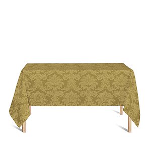 Toalha de Mesa Retangular em Tecido Jacquard 100% Poliéster Medalhão Dourado Ouro Vibrante