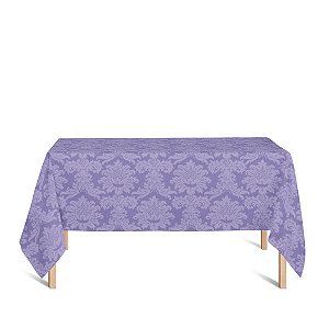 Toalha de Mesa Retangular em Tecido Jacquard 100% Poliéster Medalhão Lilás