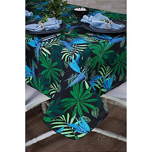 Toalha de Mesa Retangular em Tecido Impermeável Acqua Linea Art Flower Azul