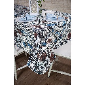 Toalha de Mesa Retangular em Tecido Impermeável Acqua Linea Hibisco Preto