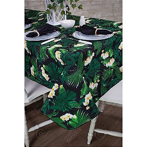 Toalha de Mesa Retangular em Tecido Impermeável Acqua Linea Preto Orquídeas