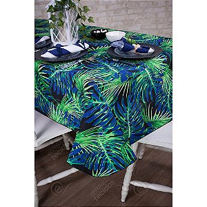 Toalha de Mesa Retangular em Tecido Impermeável Acqua Linea Selva Azul