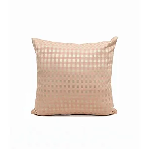 Capa para Almofada em Tecido Jacquard Tradicional Xadrez Rosa Envelhecido e Dourado