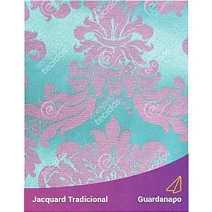 Guardanapo em Tecido Jacquard Azul Tiffany e Rosa Medalhão Tradicional