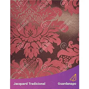 Guardanapo em Tecido Jacquard Marrom e Vermelho Medalhão Tradicional