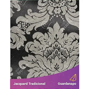 Guardanapo em Tecido Jacquard Preto e Cru Medalhão Tradicional