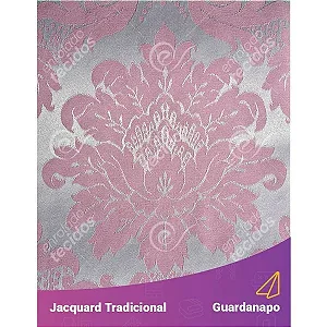 Guardanapo em Tecido Jacquard Rosa Bebê e Prata Medalhão Tradicional