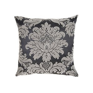 Capa Para Almofada Em Tecido Jacquard Preto E Cru Medalhão