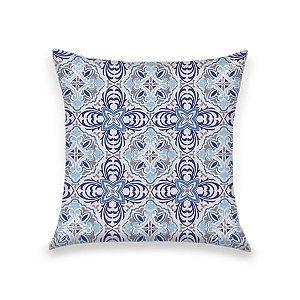 Capa Para Almofada Em Tecido Jacquard Estampado Azulejo Português Azul