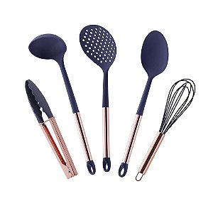 Kit Utensílios De Cozinha 5 Peças Rose e Azul