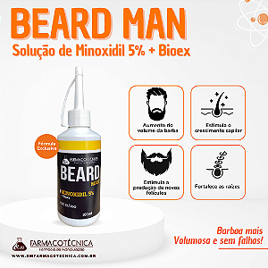 Minoxidil 5% com Bioex para Barba 100ml - Sua Barba com Poder - RM Farmacotécnica