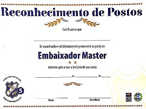 CERTIFICADO DO EMBAIXADOR MASTER CONVICÇÃO