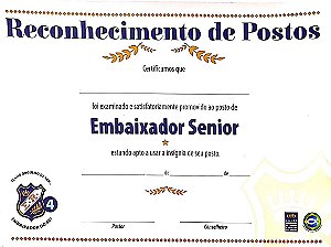 CERTIFICADO DO EMBAIXADOR SÊNIOR CONVICÇÃO