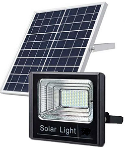 Refletor LED Solar 300W Branco Frio + Placa Solar + Controle Remoto
