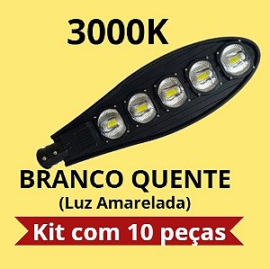 Kit 10 Luminárias Pública Cob Super LED 250w -3000k - Branco Quente  -  Para Poste