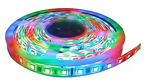Fita LED - 5050 RGB (Colorida) - Rolo com 5 Metros - 14w  - 60 LEDs por Metro - IP65 (com Silicone) - 12V - com Controle Remoto e Fonte