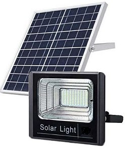 Refletor LED Solar 100W Branco Frio + Placa Solar + Controle Remoto