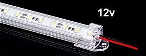 Barra de LED 5730 - 1 Metro - 18w - Branco Quente - 12v - 72 LEDs - Calha com Lente Transparente