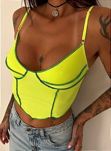 Cropped Becky - Alcinha com Costura Invertida Verde Copa - Amarelo
