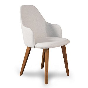 Cadeira Sollar anatômica com braço em linho cinza (520b) em madeira cor 40