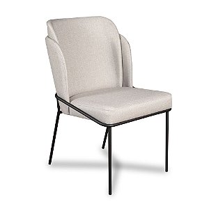 Cadeira Cristal em Linho Cinza (03)  Base em Metal Aço Carbono Preto