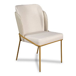 Cadeira Cristal Metal Dourado Linho Bege Sintético Areia no Encosto