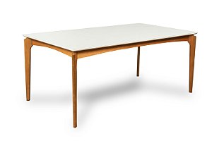 Mesa de Jantar Canela Amadeirado 40 Tampo Laca e Vidro Off White