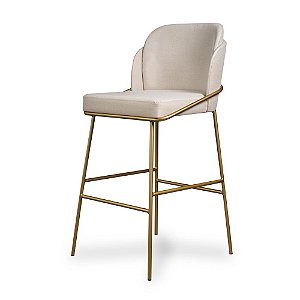 Banqueta Cristal Metal Dourado Linho Bege (01)