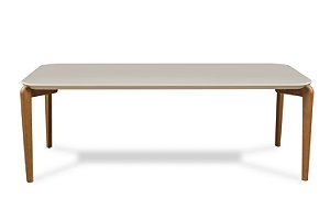 Mesa de Jantar Donatella 2,20x1,0m Tampo de Vidro Off White Base Natural