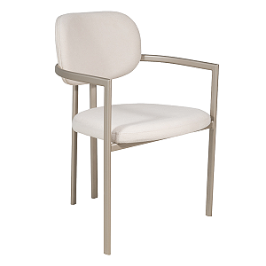 Cadeira Kioto com Braço em Bouclê Off White com Base Metal Champanhe