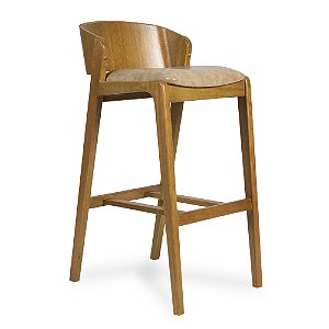 Banqueta Meca em Courissimo Caramelo Encosto Amadeirado